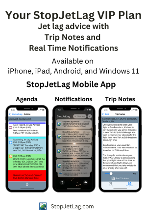 StopJetLag Mobile for iPhone®, iPad®, Android™, Windows® 11